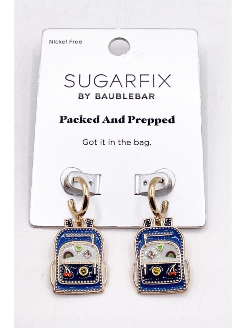 New BaubleBar Packed & Prepped Got It In The Bag Quirky Hoop Dangle Earrings
